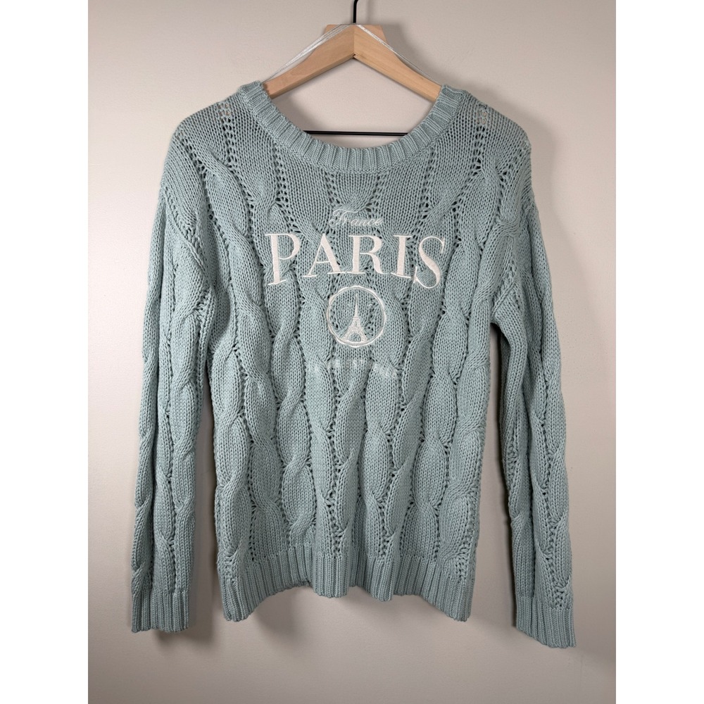 NWT Aeropostale Oversized Cable Knit Sweater Womens Small Blue Paris Reversible